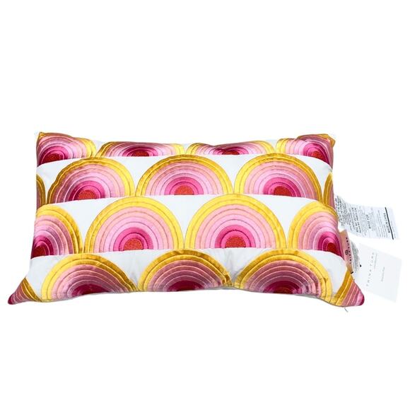 Trina Turk Satin Stitch Embroidered Linen Throw Pillow Pink Gold Geometric - Picture 1 of 4